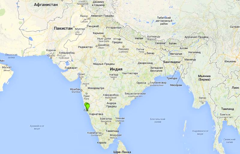 Goa on the map of India