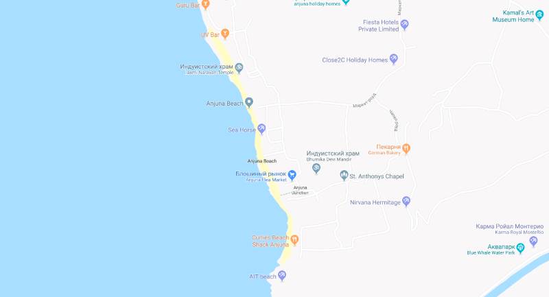 Map of Anjuna Beach (Goa)