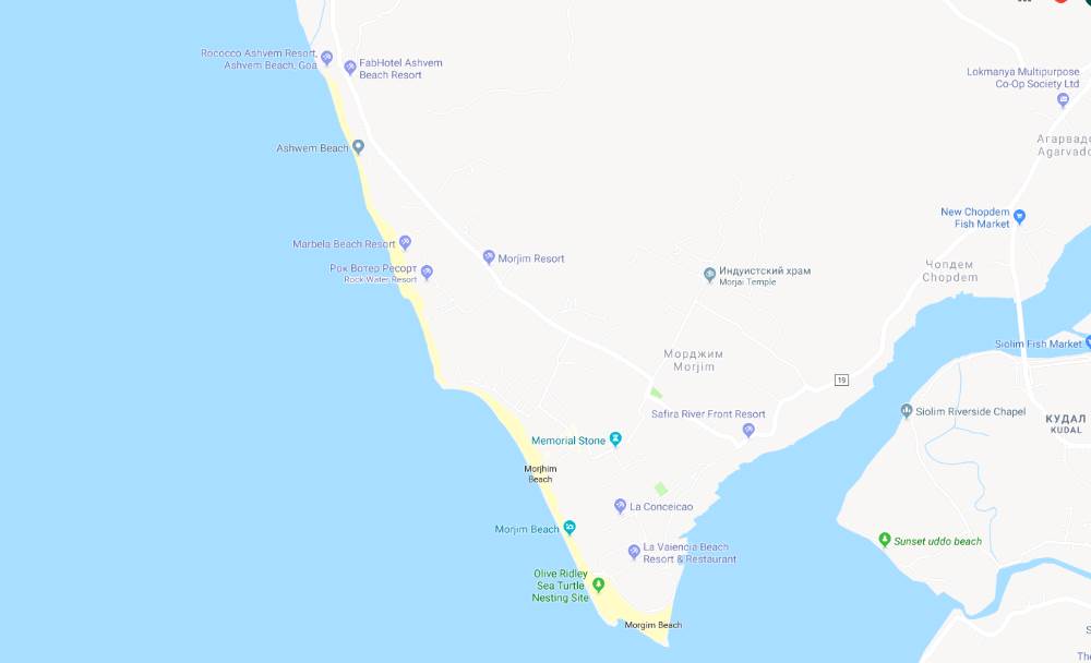Карта пляжа Морджим (Гоа, Индия)