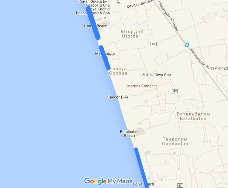 Карта пляжа Маджорда