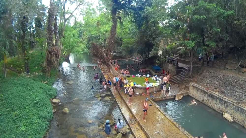 Thermal springs are visited during a tour of the River Kwai