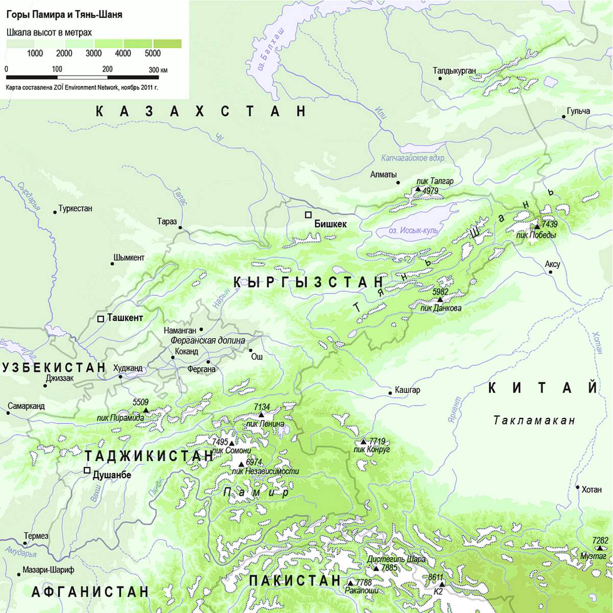 Карта горного массива Памир