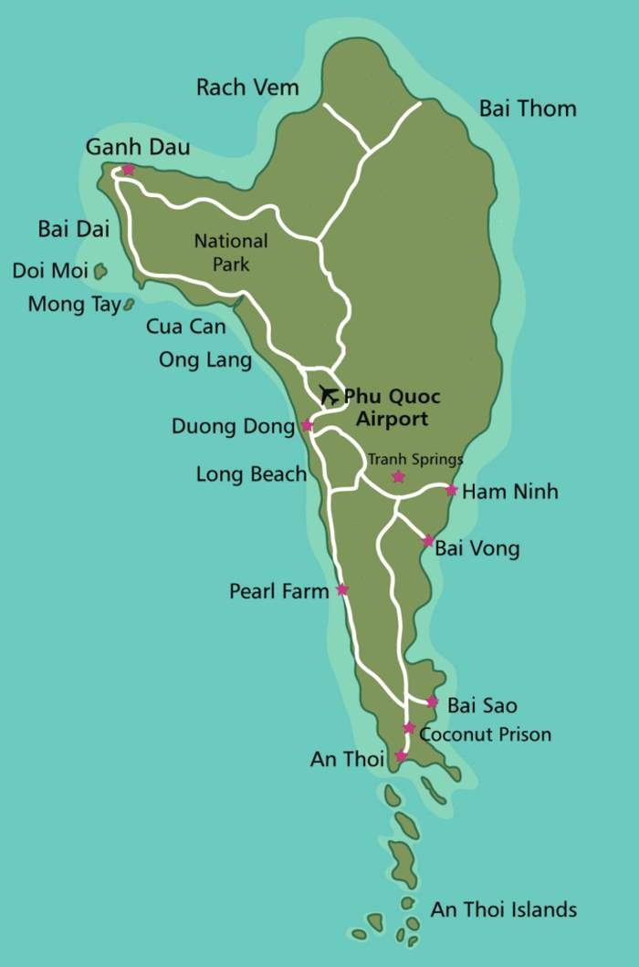 Карта пляжей острова Фукуок во Вьетнаме