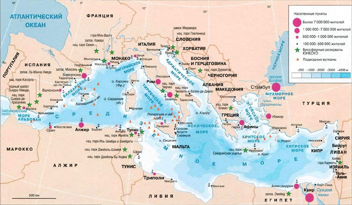 Карта морей Средиземного моря