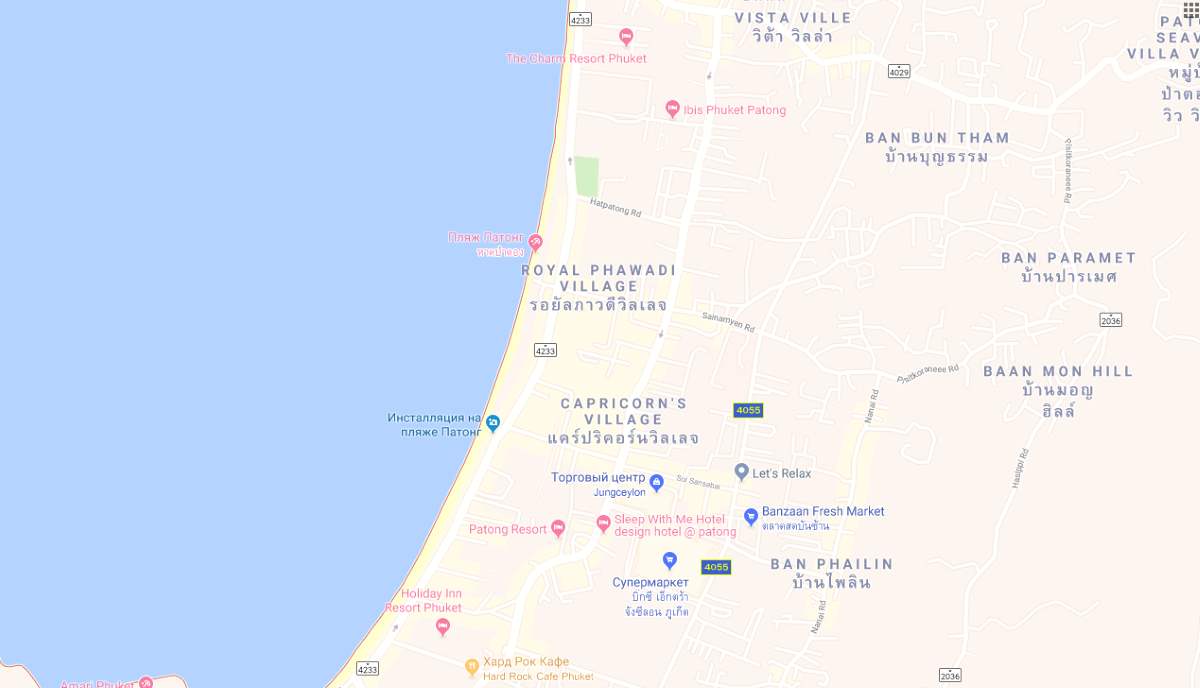Patong on the map of Phuket