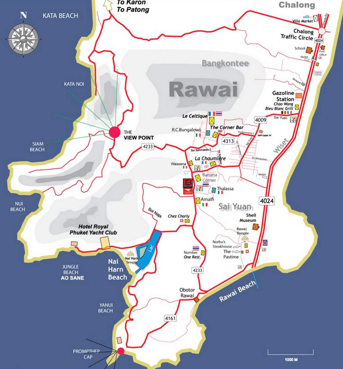 Rawai on the map of Phuket Island