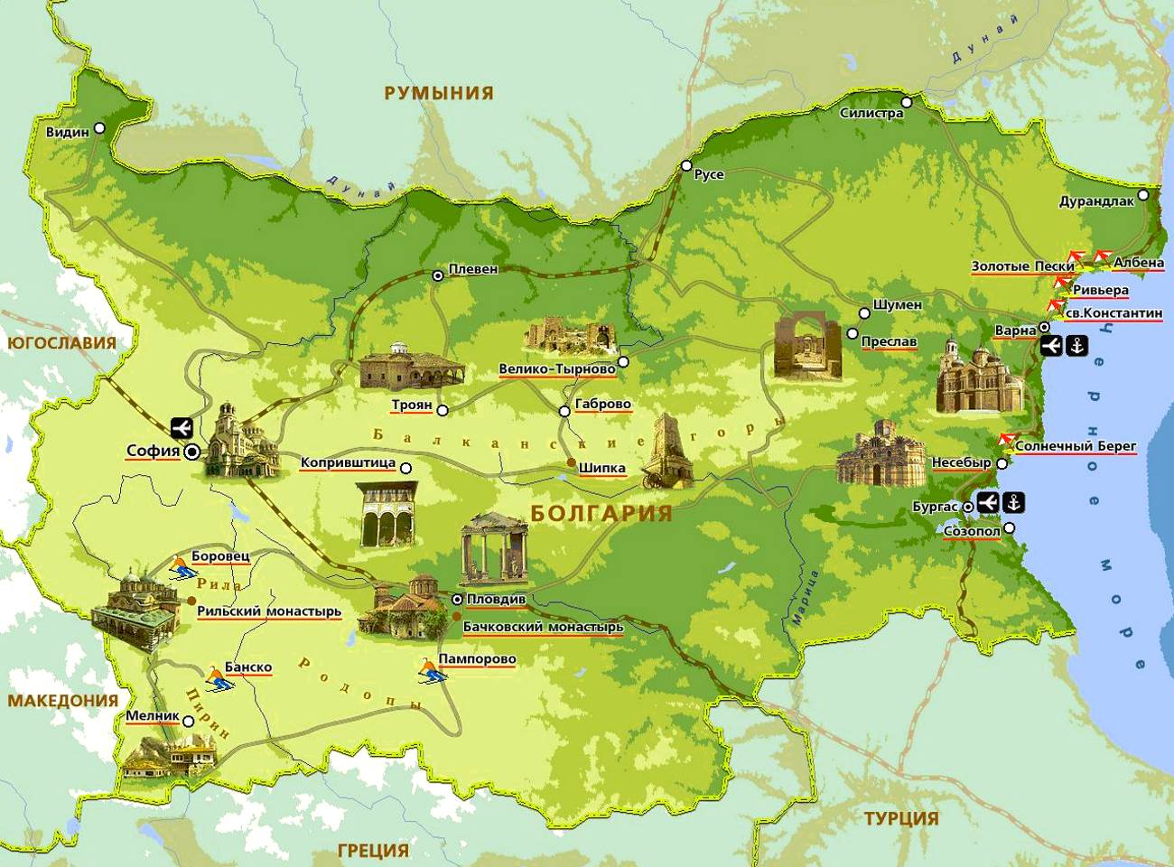Достопримечательности Болгарии на карте