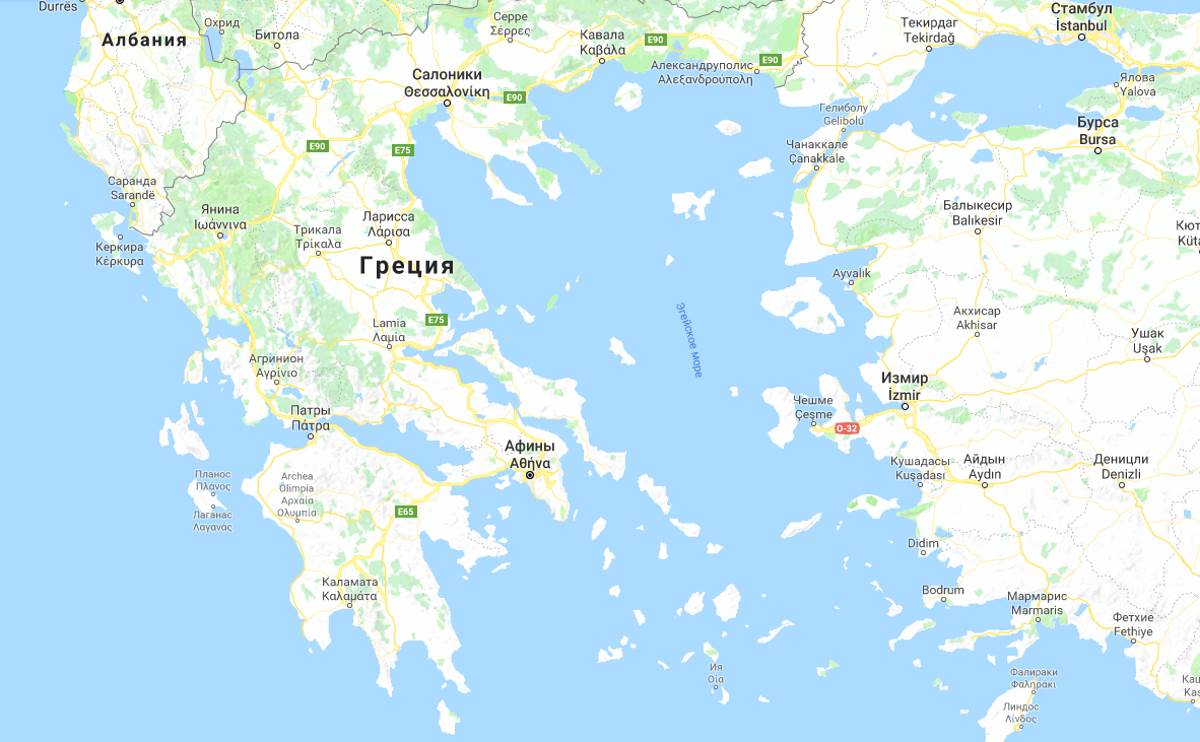 Расположение Эгейского моря на карте