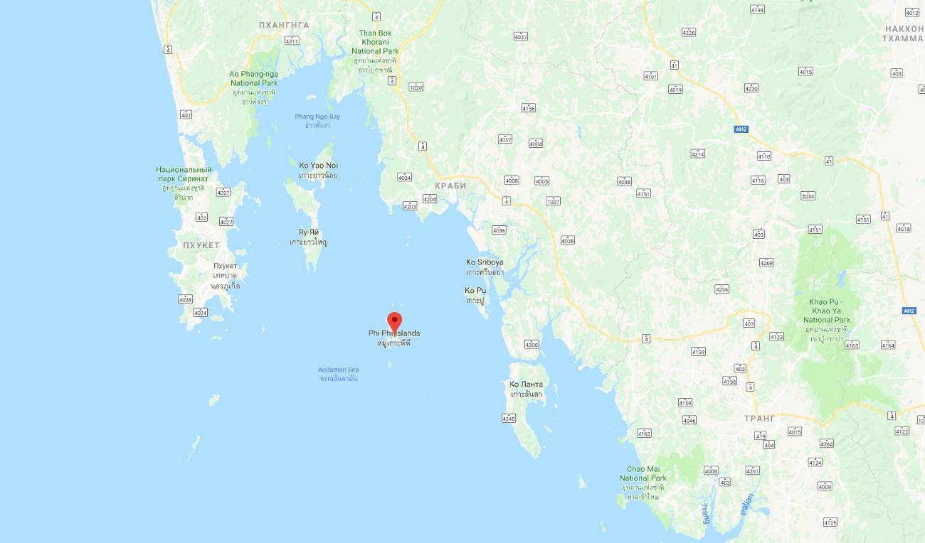 Расположение Пхи Пхи на карте Таиланда