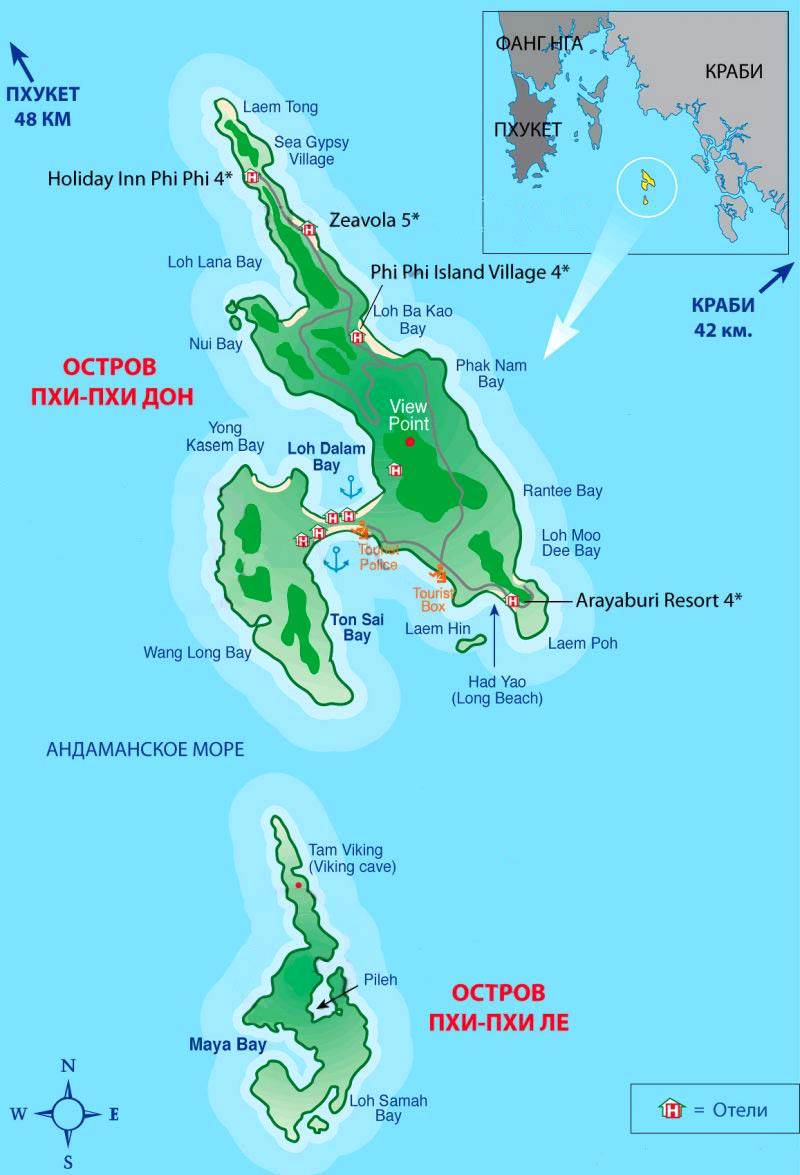 Карта островов Пхи Пхи в Таиланде