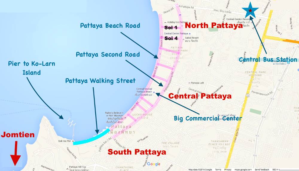 Walking street on the map of Pattaya