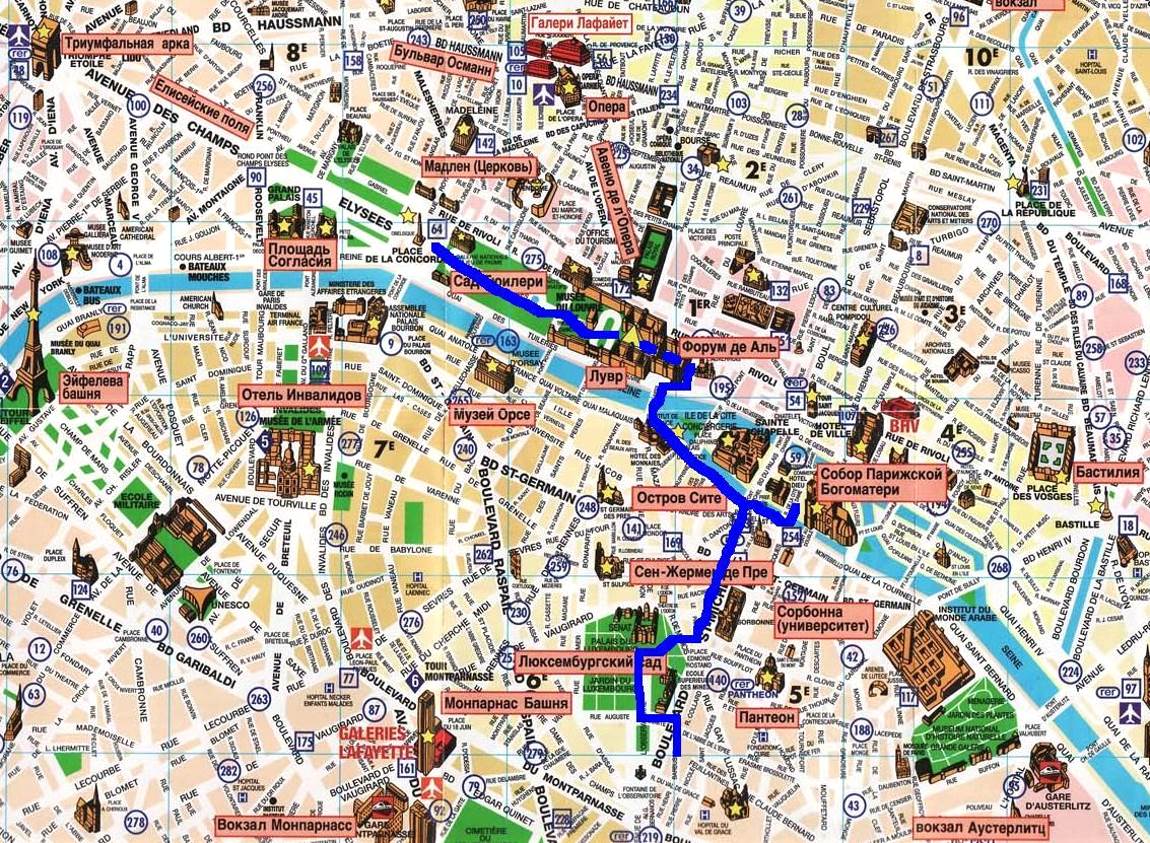 Карта Парижа с достопримечательностями