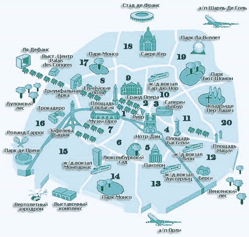 Карта парижа с достопримечательностями на русском языке смотреть