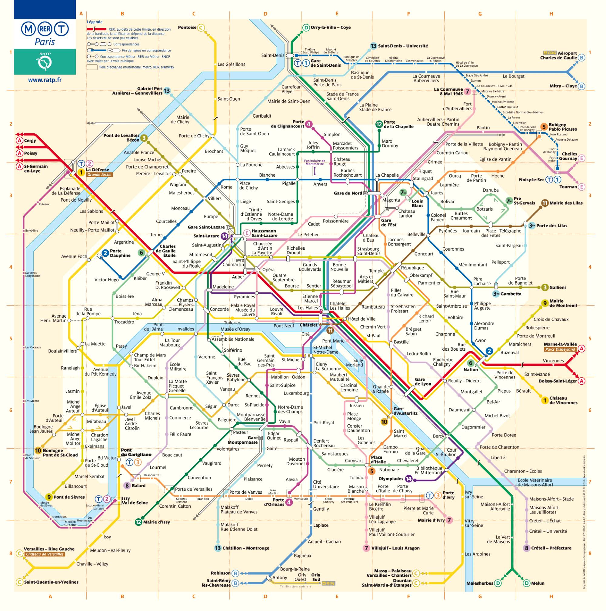 Схема метро Парижа на карте