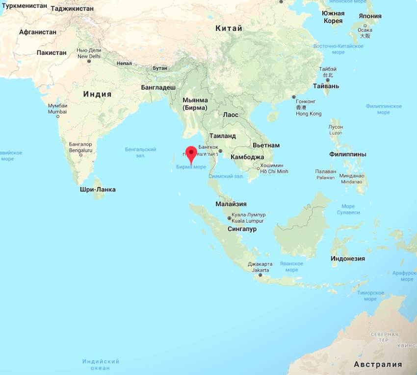 Андаманское море на карте мира