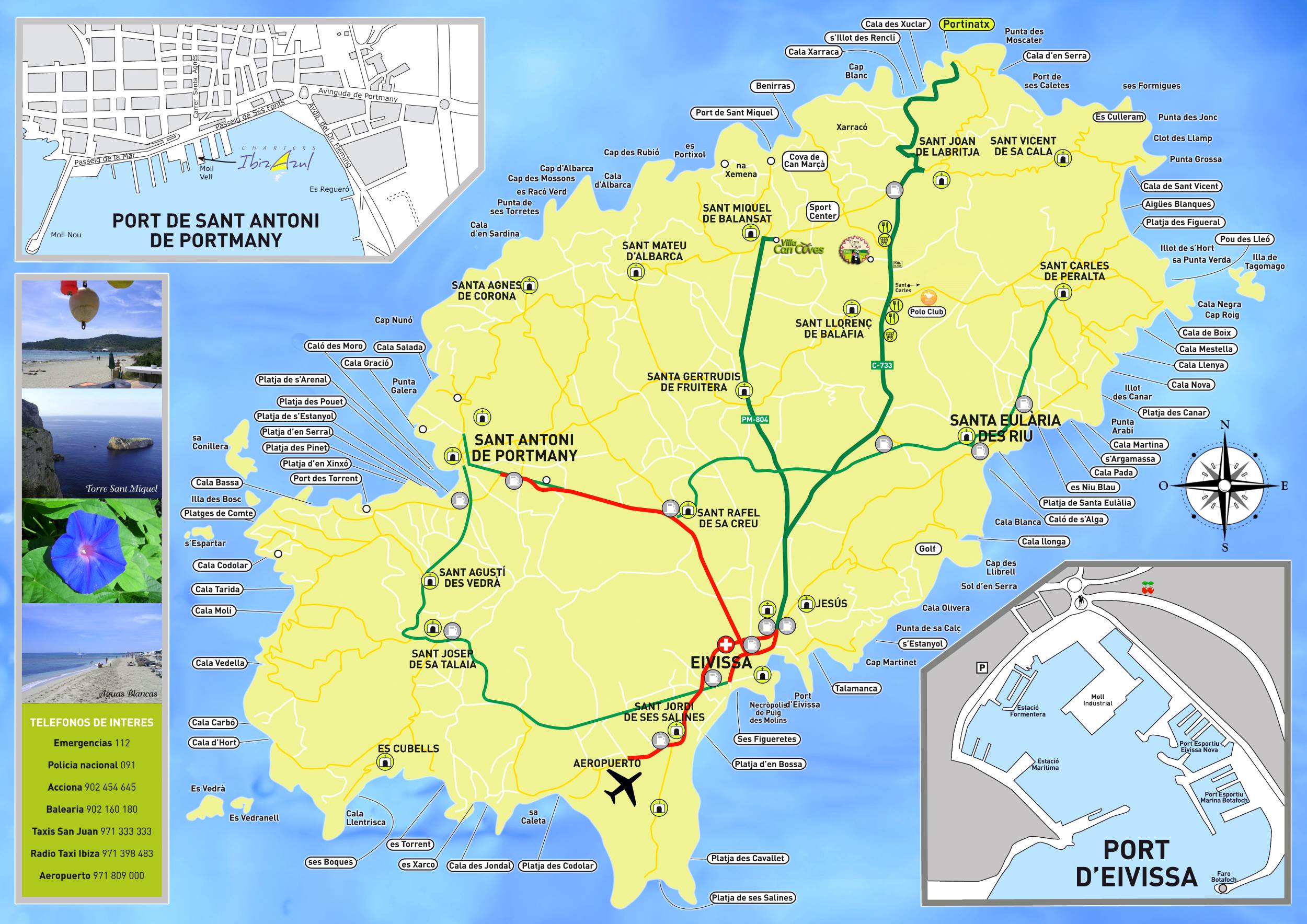 Ibiza sights on the island map