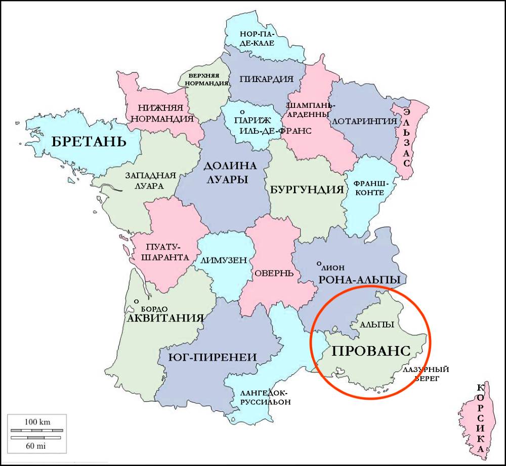 Регион Прованс на карте Франции