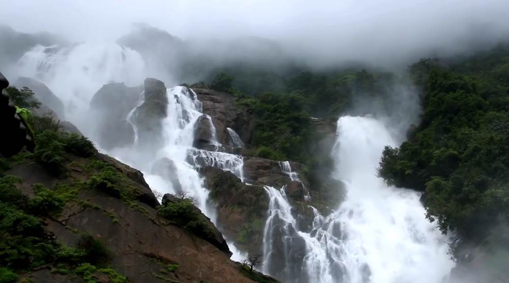 The famous Dudhsagar waterfall is visited by all tourists in Goa