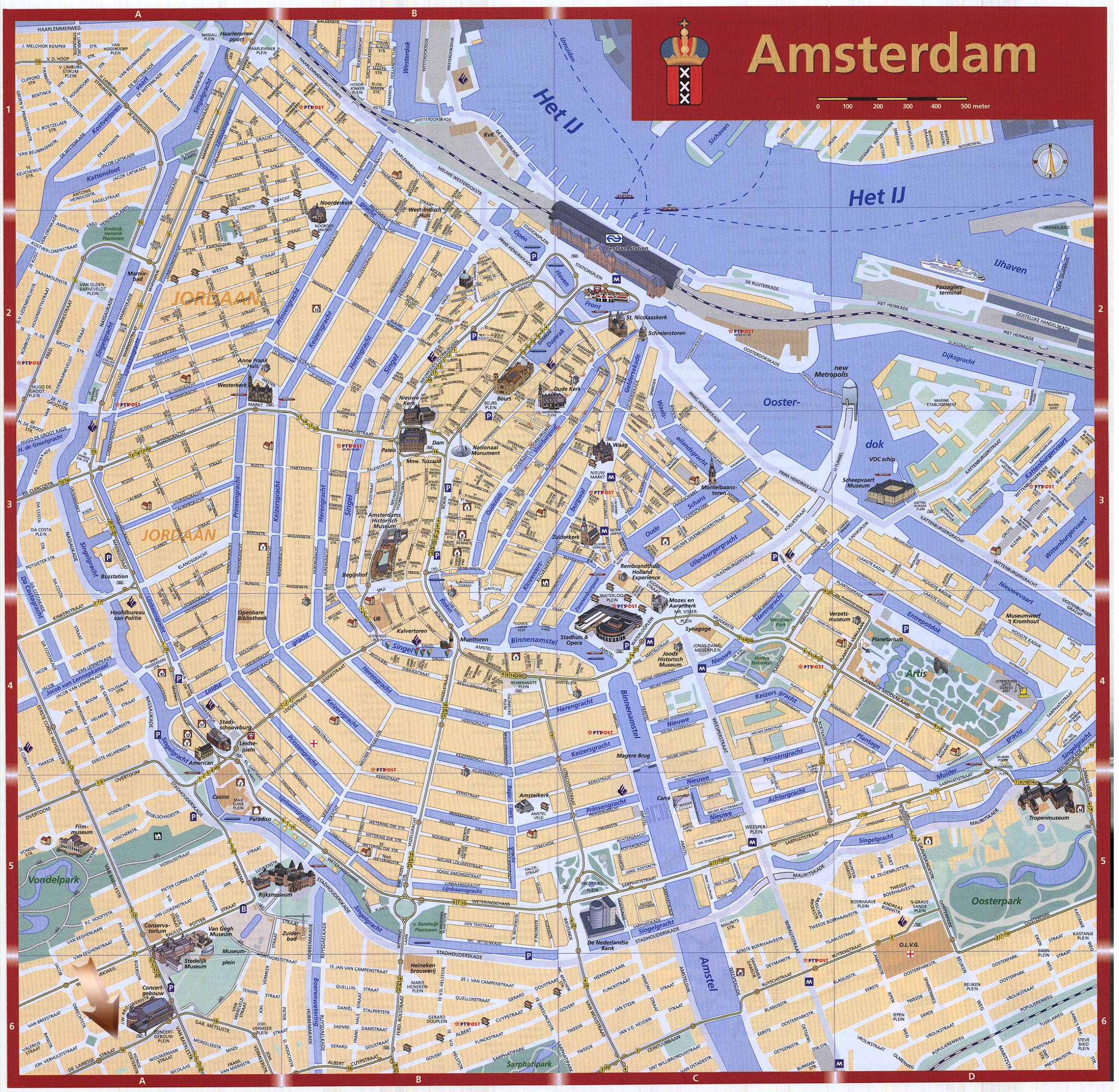 Карта достопримечательностей Амстердама