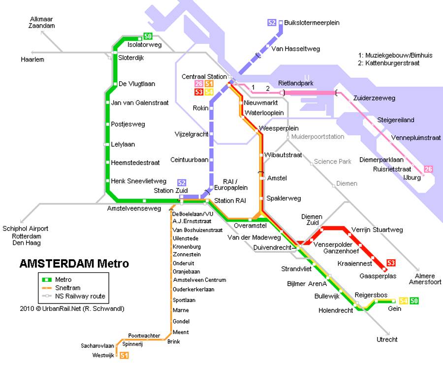 Схема метро в амстердаме