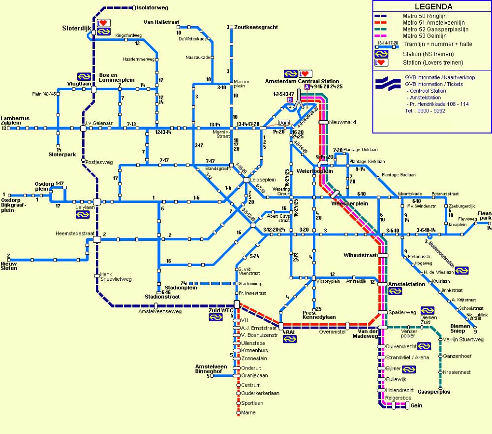 Транспортная система Амстердама на карте