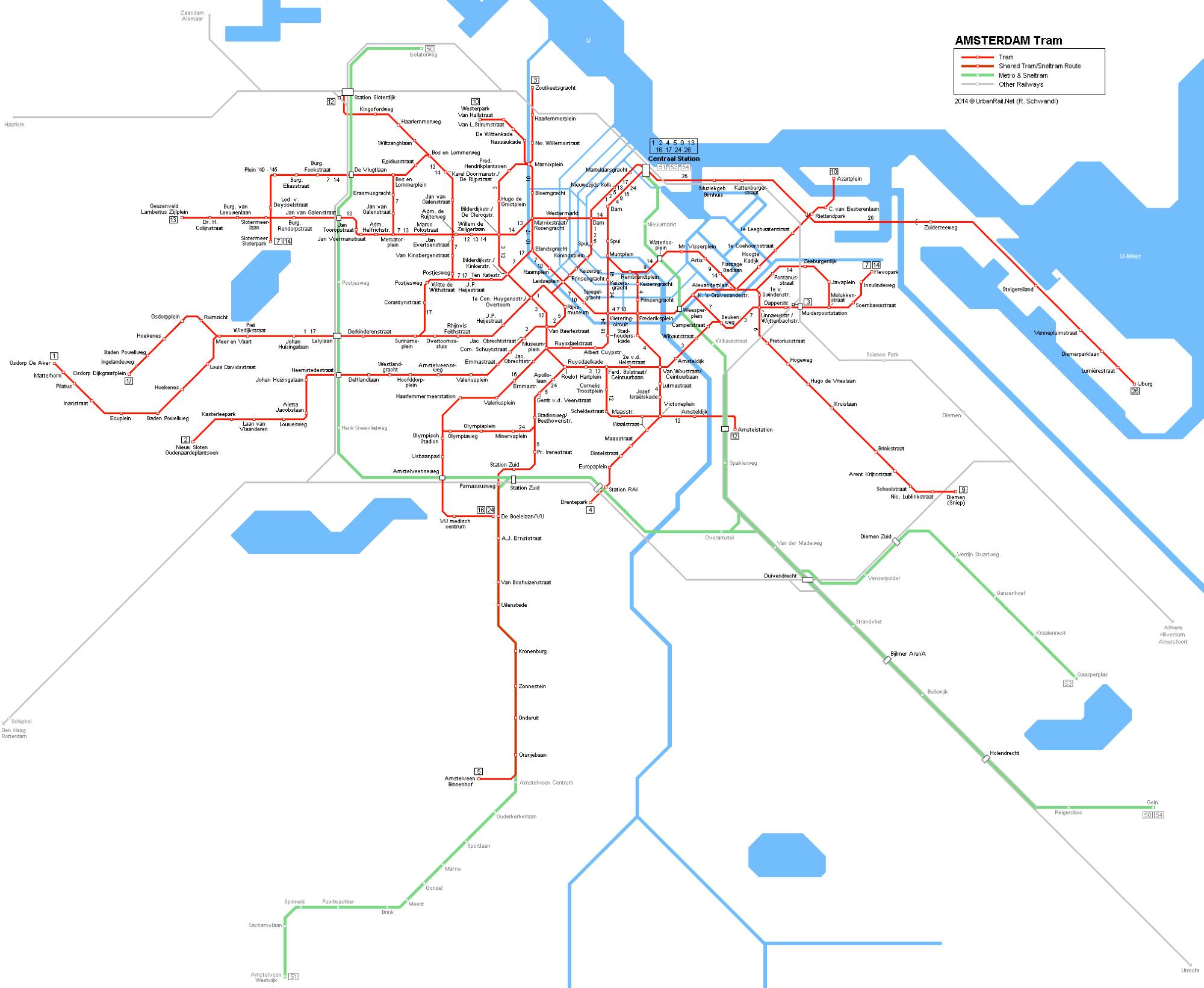 Схема движения водных трамвайчиков Амстердама