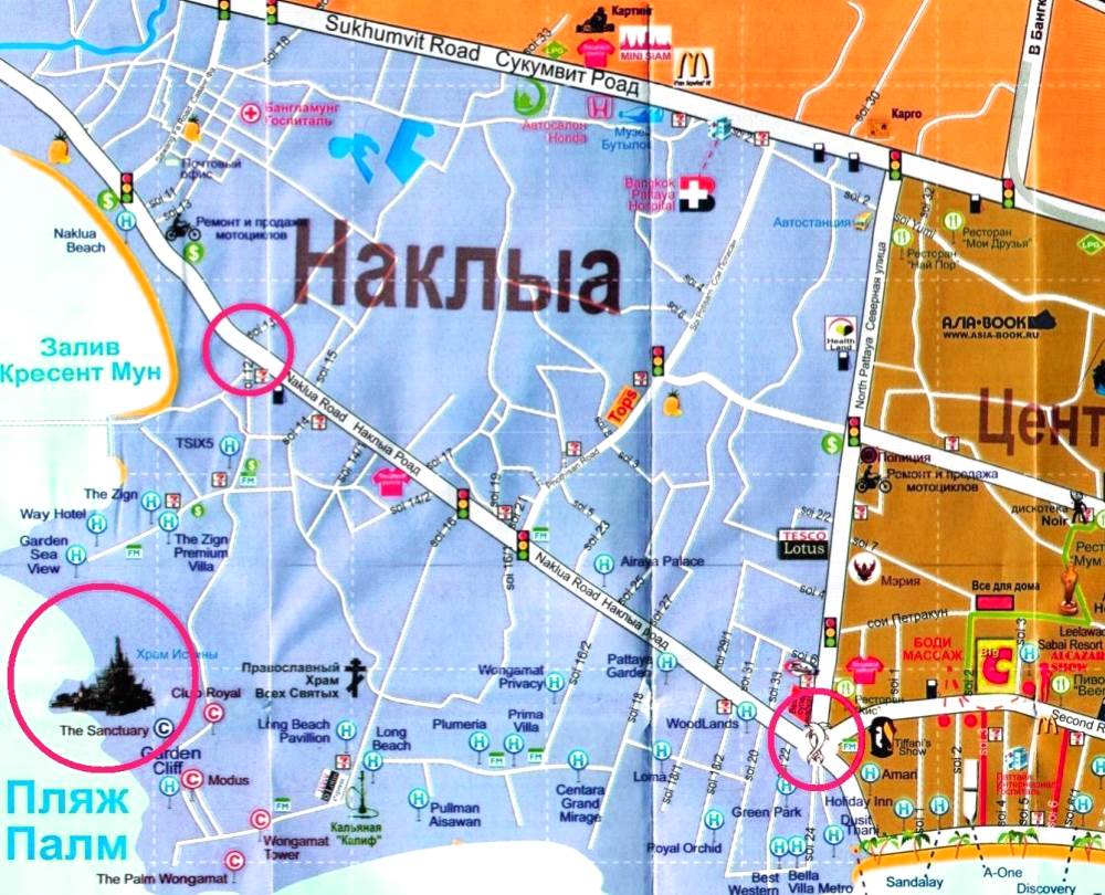 The Temple of Truth on a map of Pattaya, Thailand