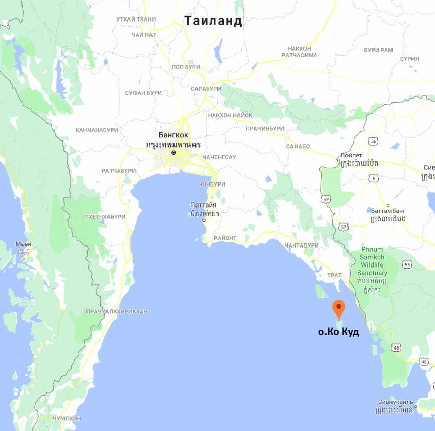 Koh Kood Island on the map of Thailand