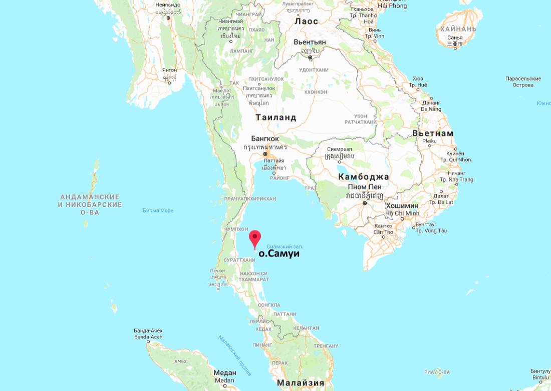 Koh Samui on the map of Thailand
