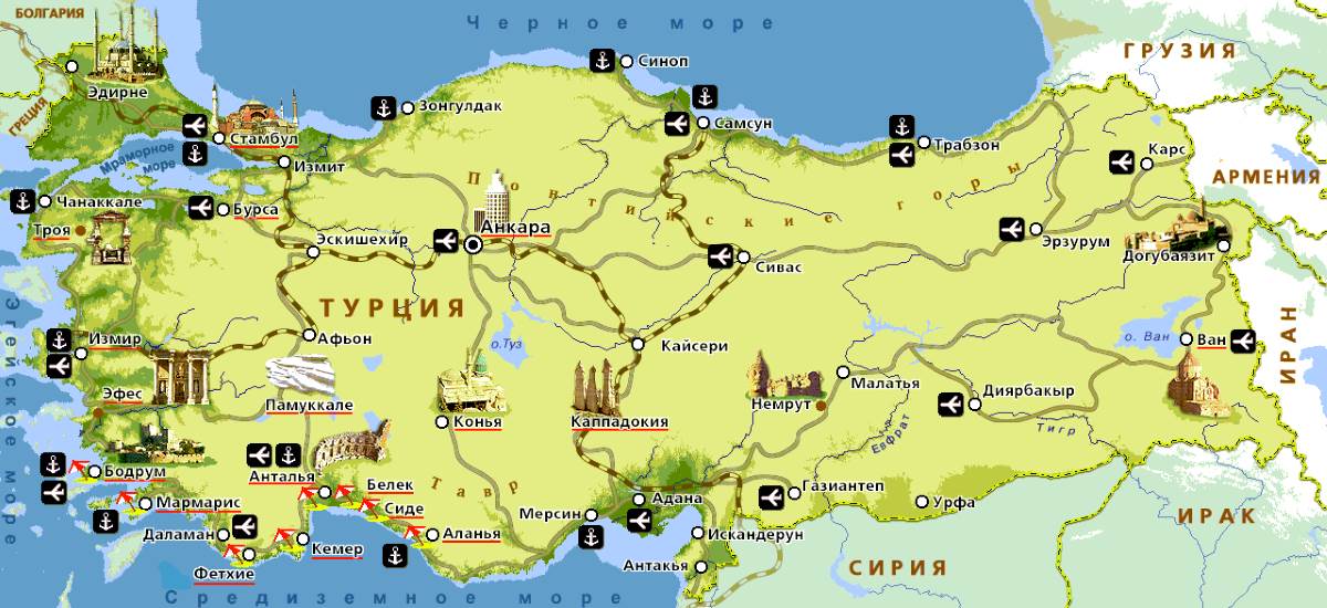 Расположение Памуккале на карте Турции