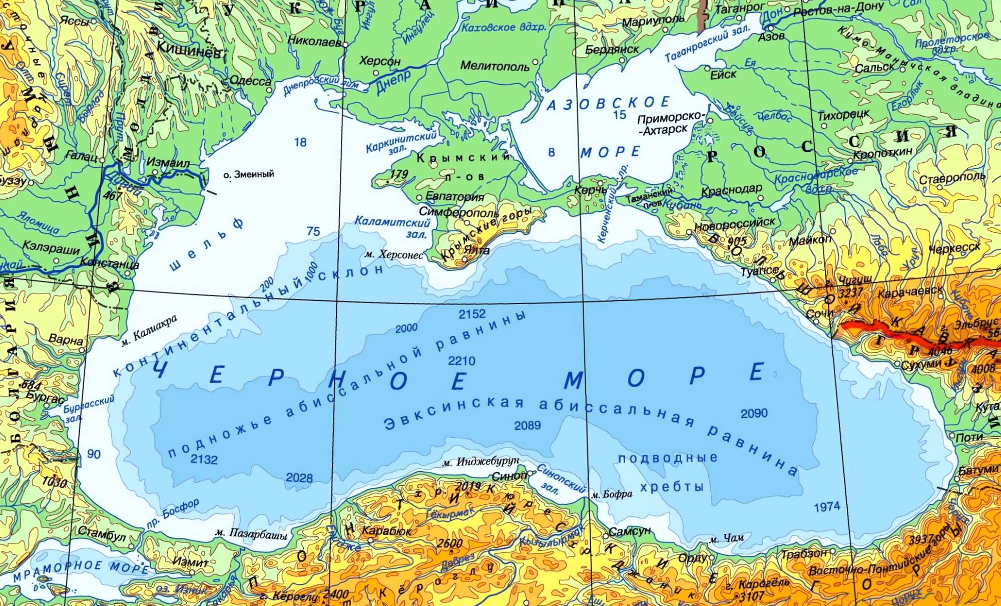 Shoreline map of the Black Sea