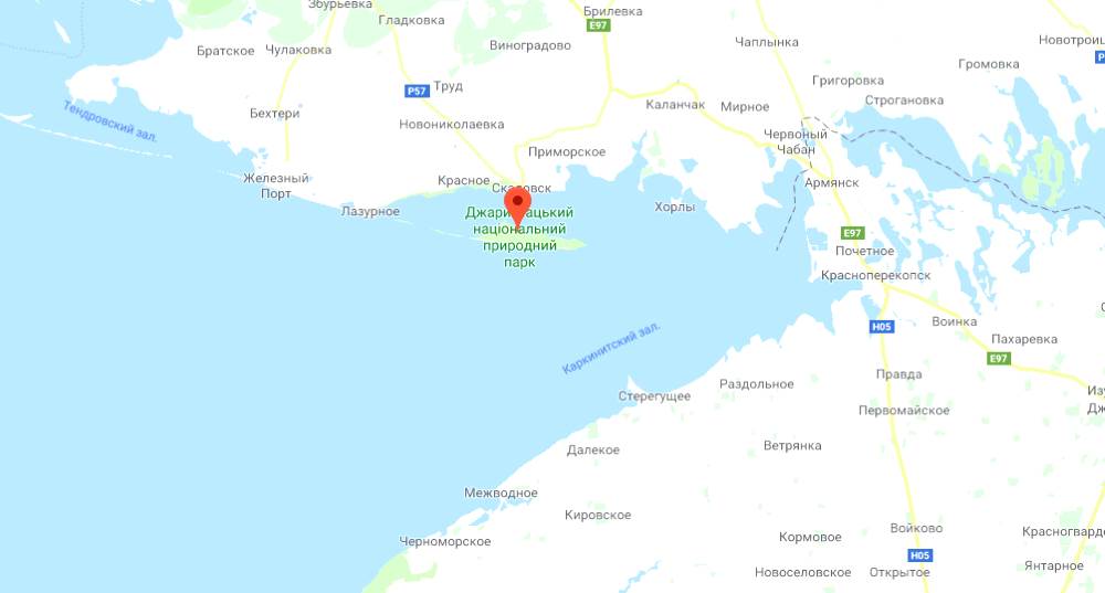 Остров Джарылгач на карте Черного моря