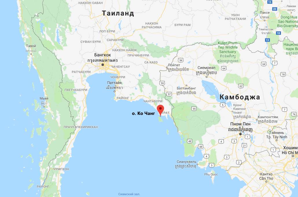 Остров Ко Чанг на карте Таиланда