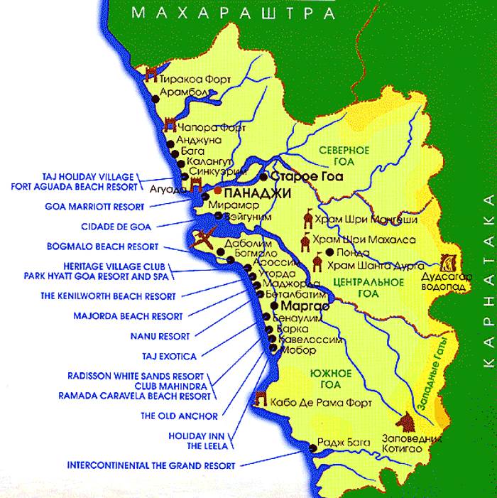 Map of beaches in North Goa