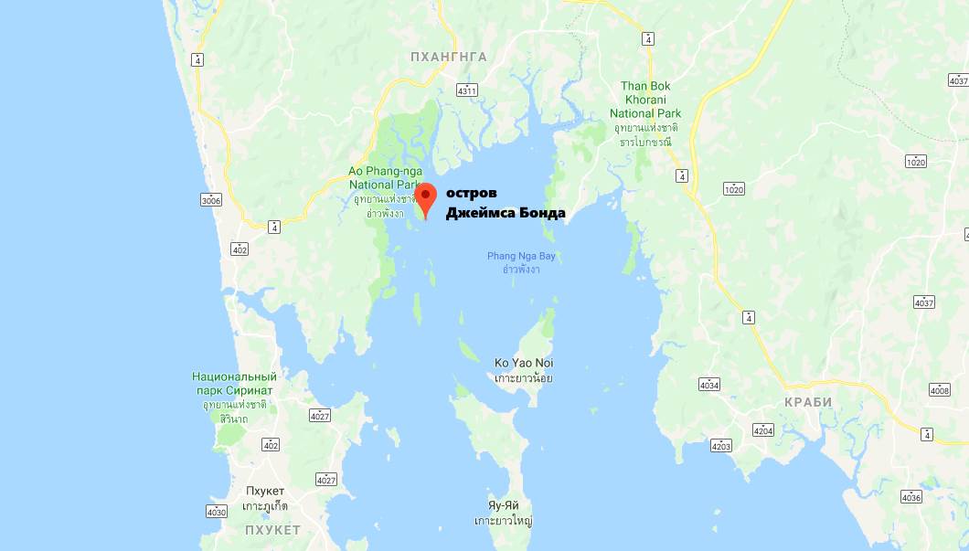 Остров Джеймса Бонда в Таиланде на карте