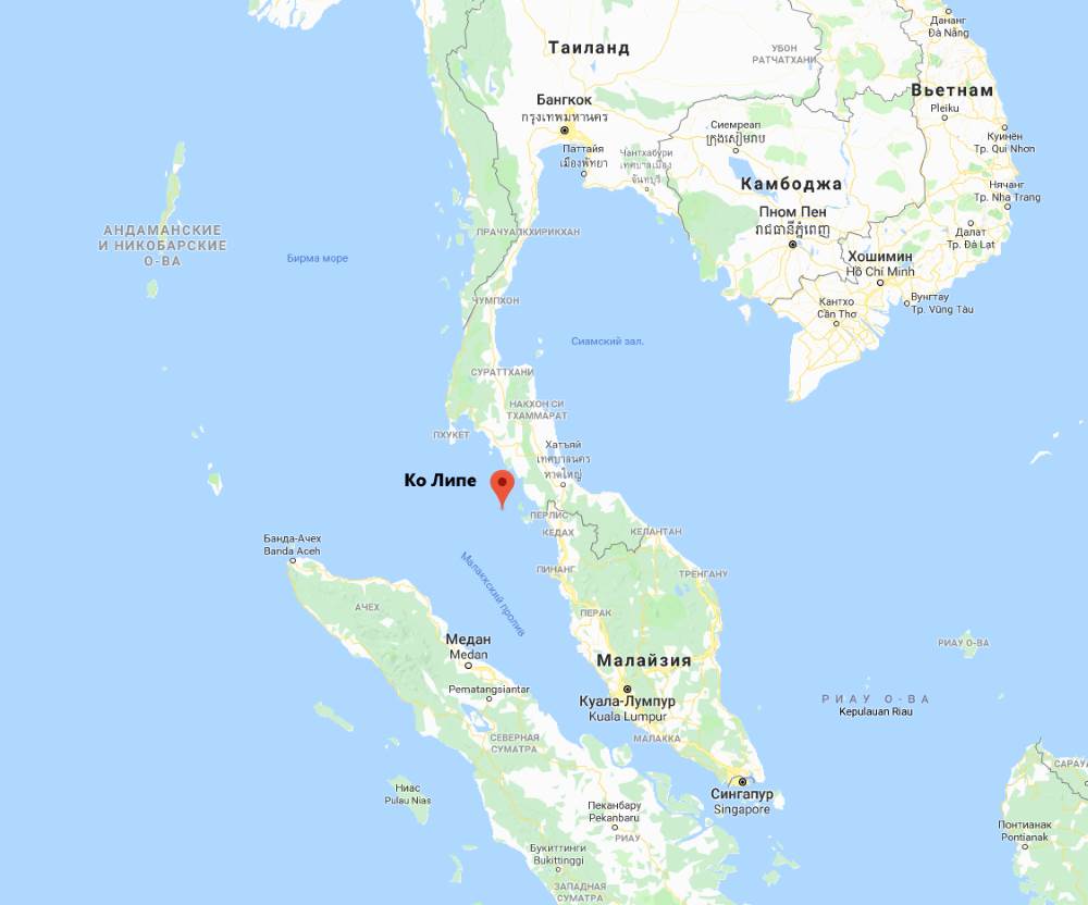 Остров Ко Липе на карте Таиланда
