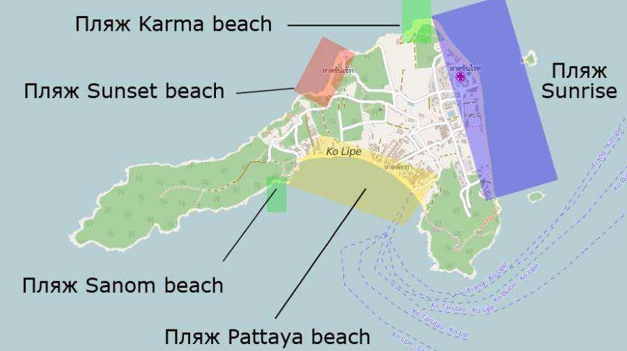 Карта пляжей острова Ко Липе