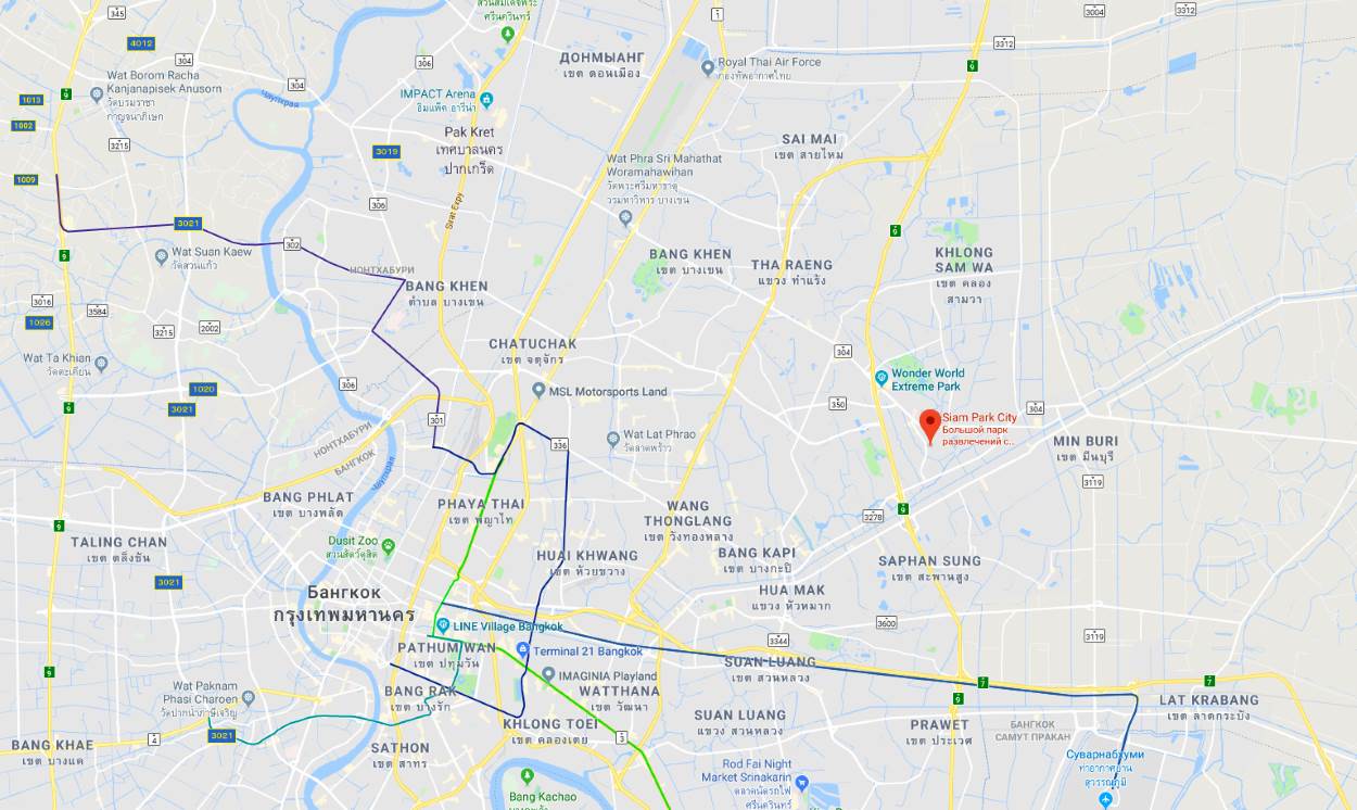 Карта расположения Сиам Парка на территории Бангкока