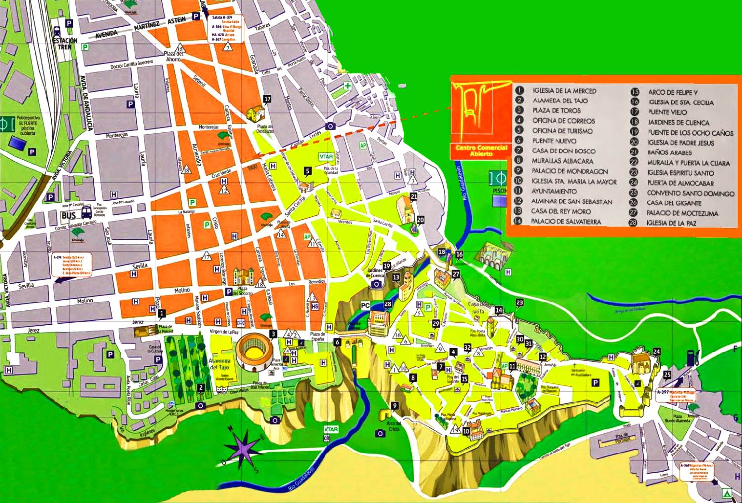 A map of the sights of Ronda in Spain