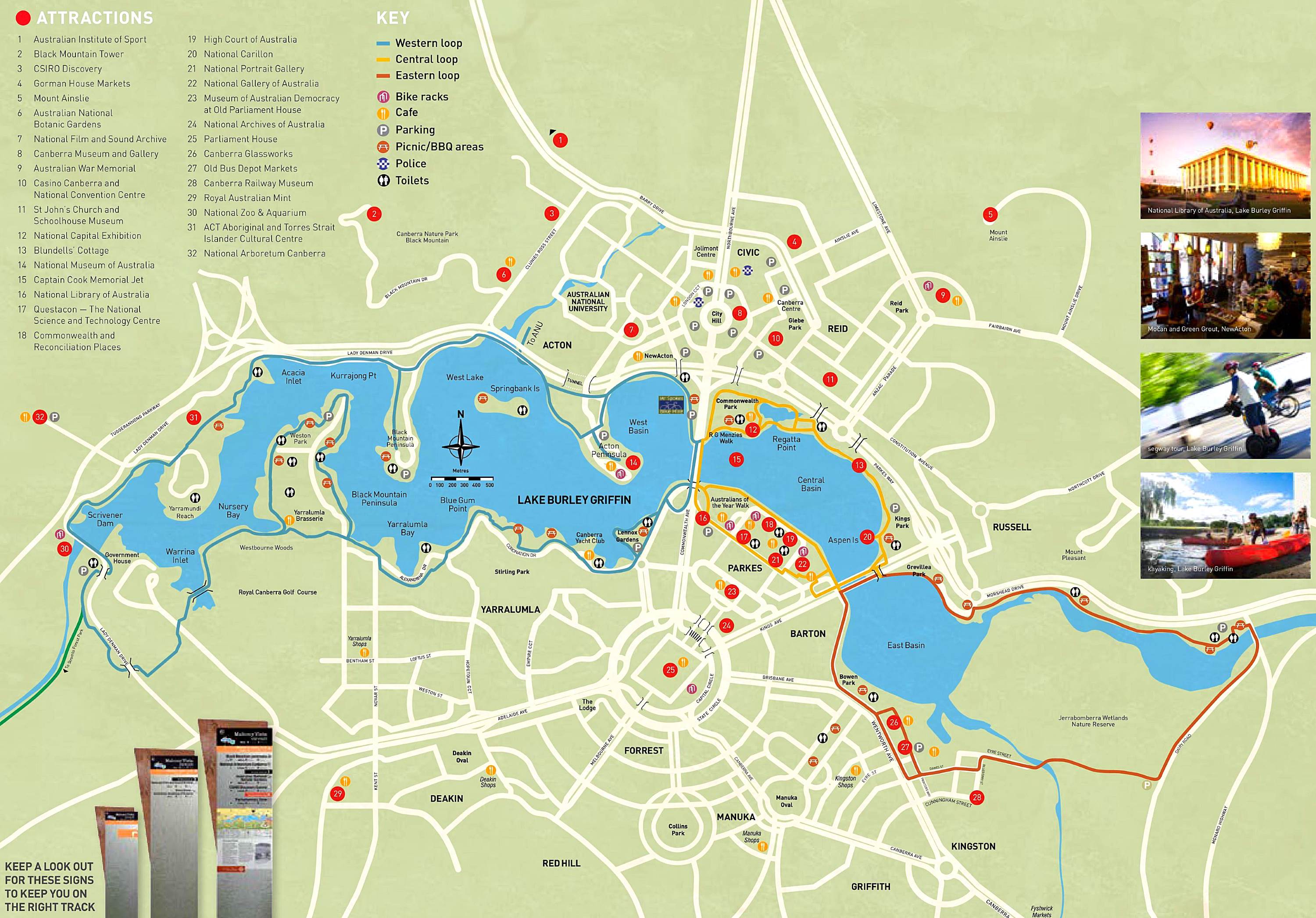 A map of sights in Canberra, Australia