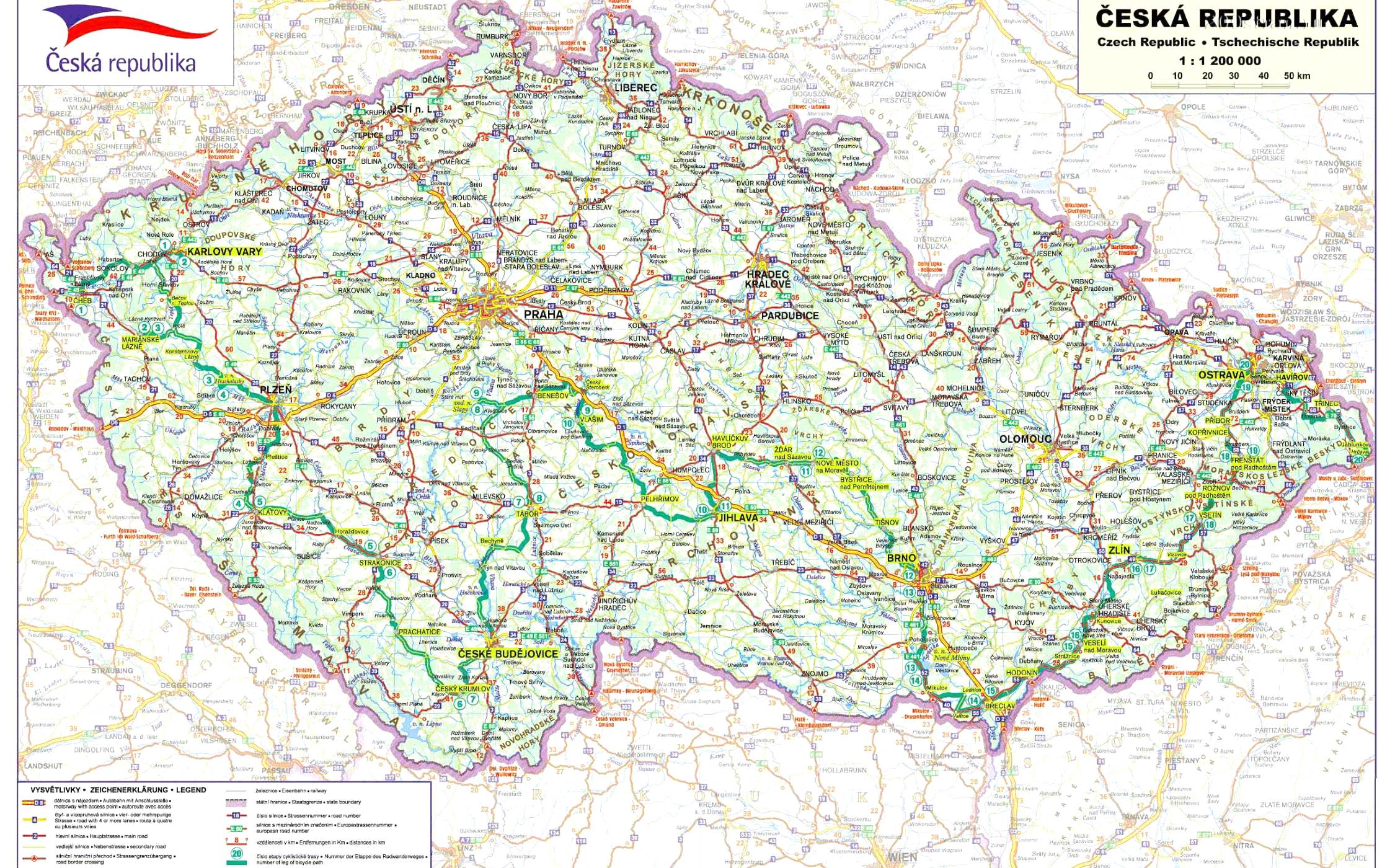 Карта автодорог Чехии