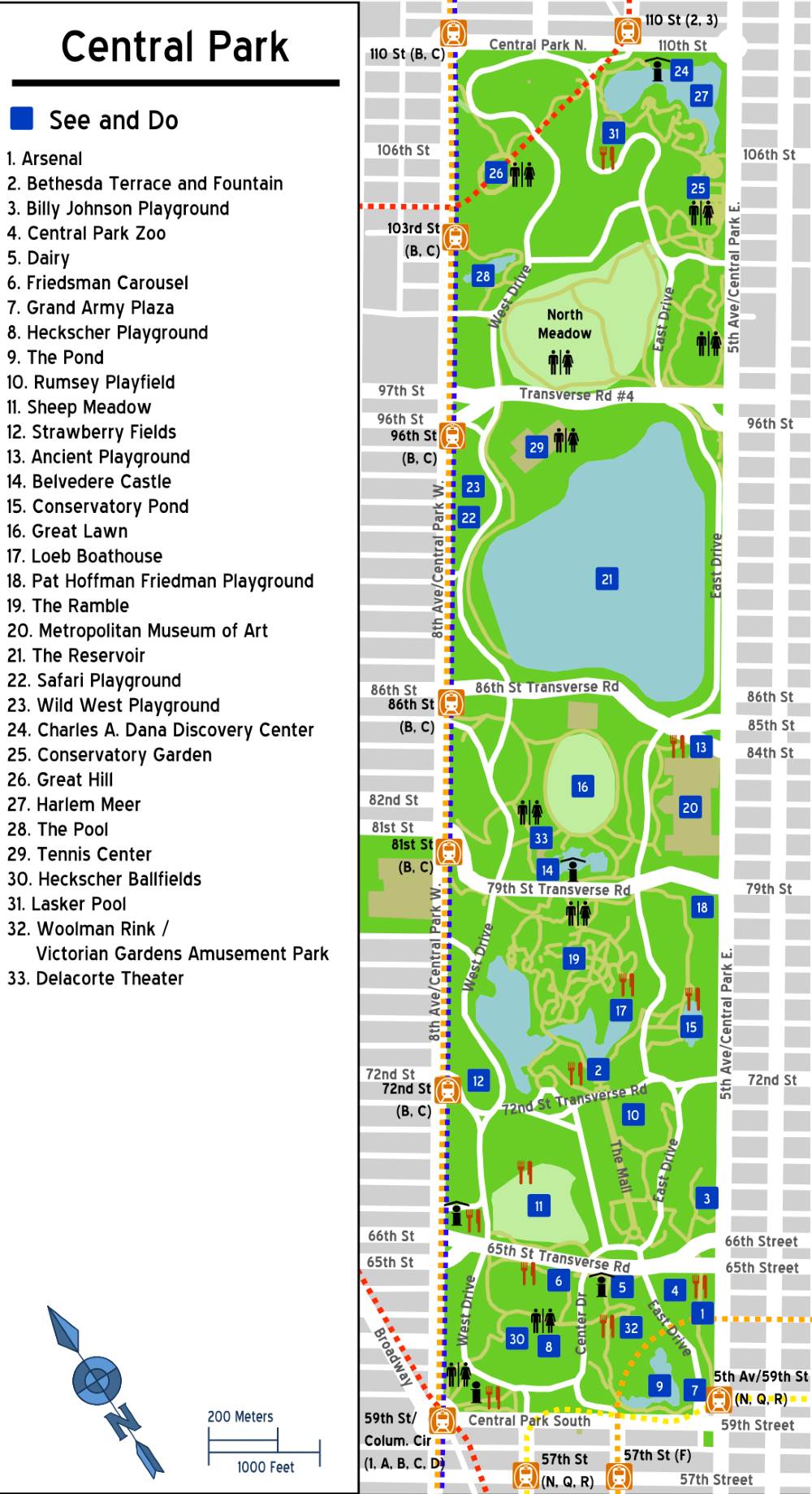 Карта Центрального парка в Нью-Йорке
