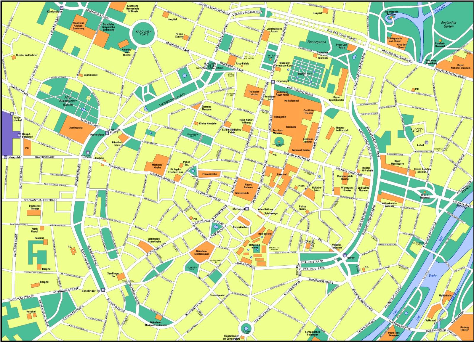 Munich city center on a map