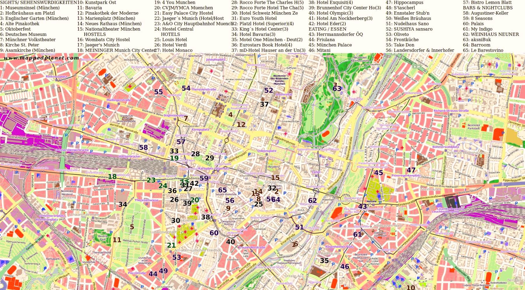 Карта отелей Мюнхена