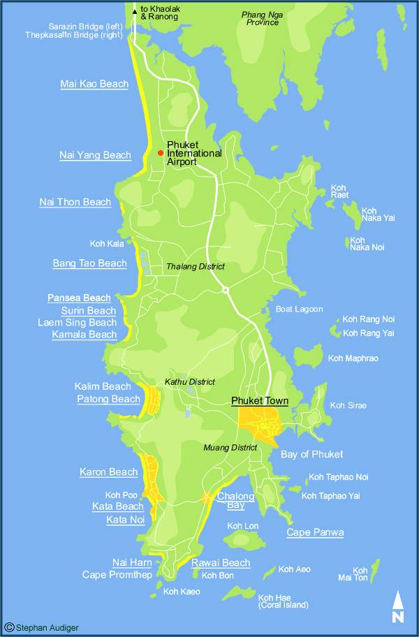 Карта самых популярных пляжей Пхукета