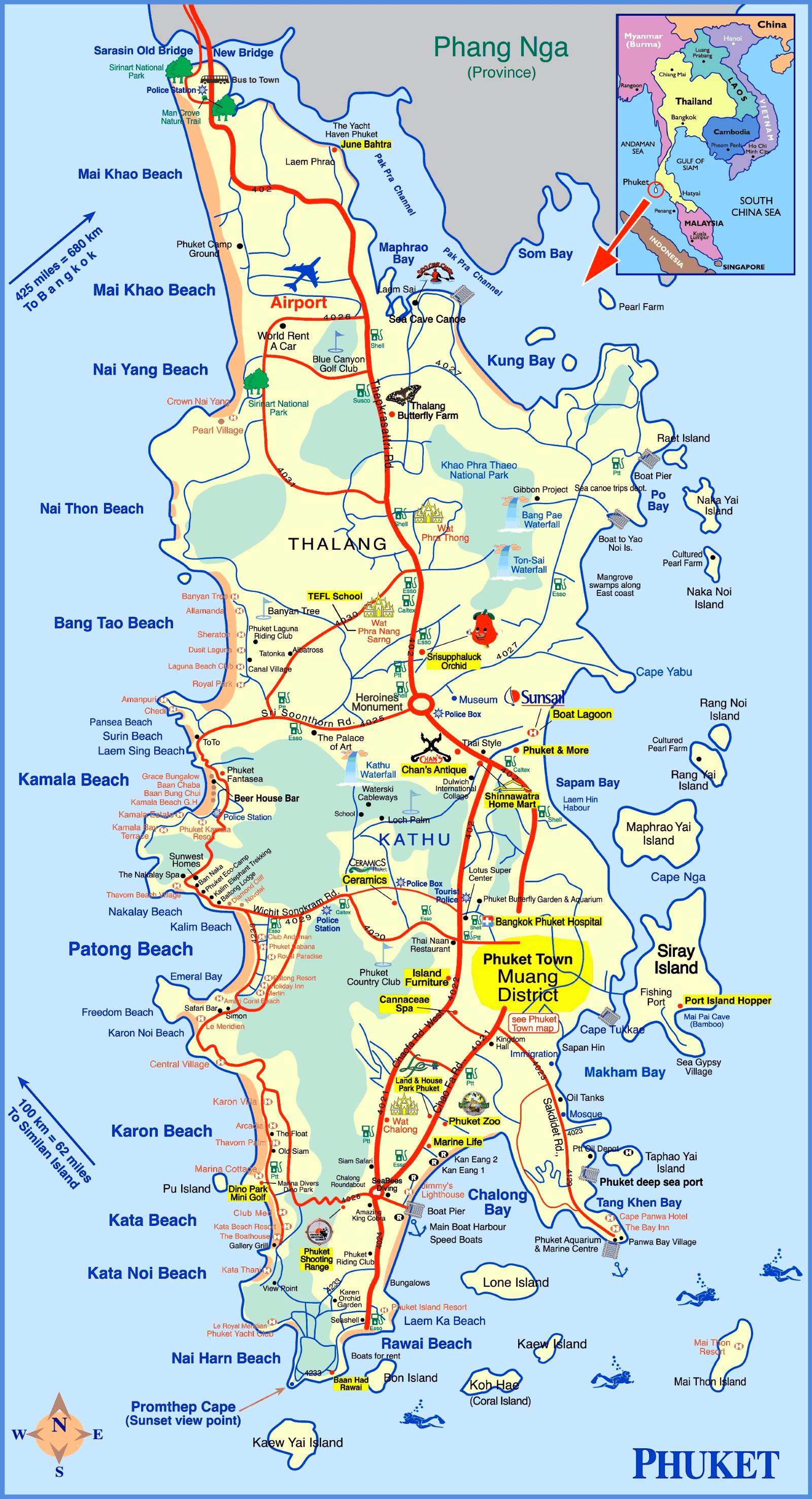 Karten der Insel Phuket, Thailand - detaillierte Karten für Touristen