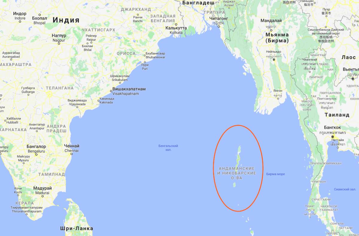Андаманские острова на карте мира и Индии