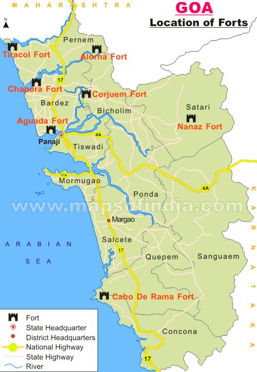 Карта фортов Гоа - Индия