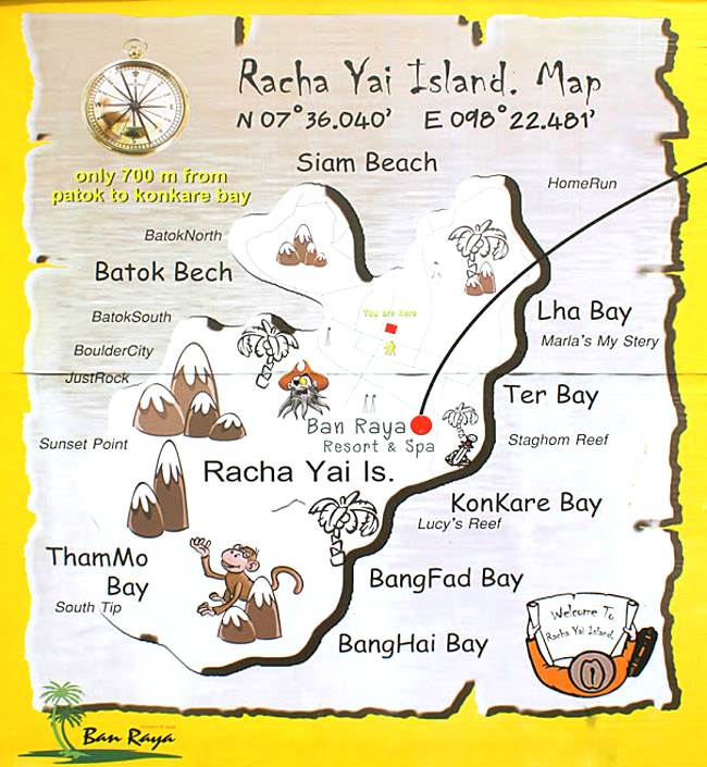 Racha Yai Island beach map