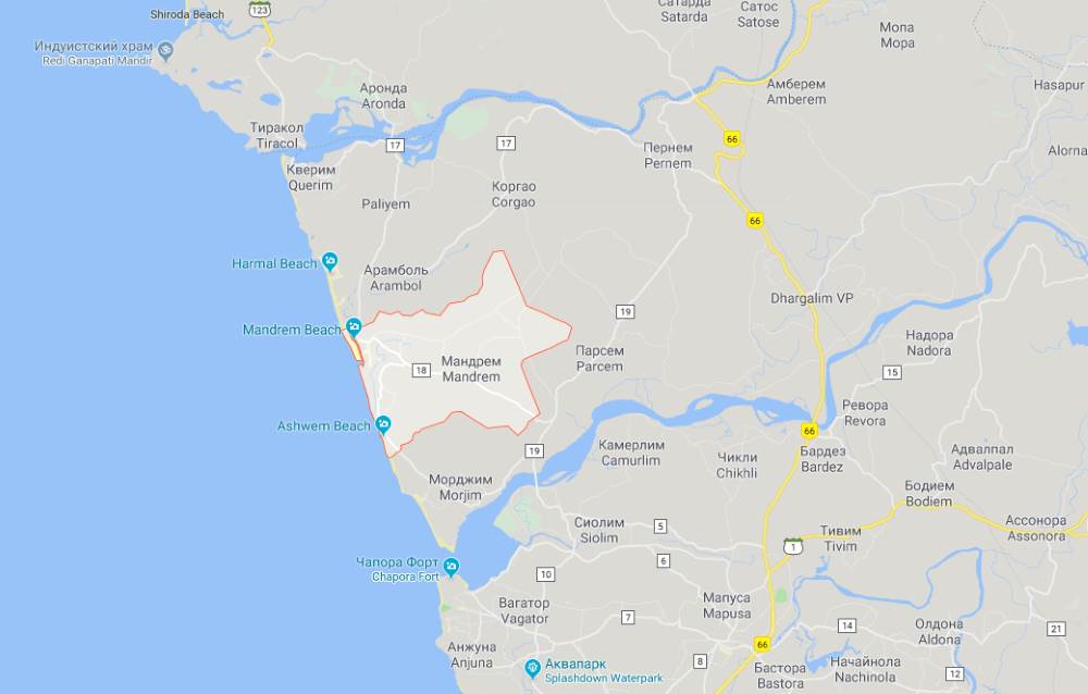 Mandrem on the map of North Goa